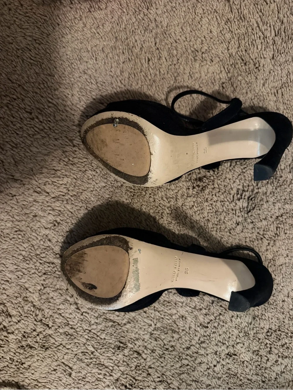 Miu Miu Black Suede Open-Toe Strappy Heels